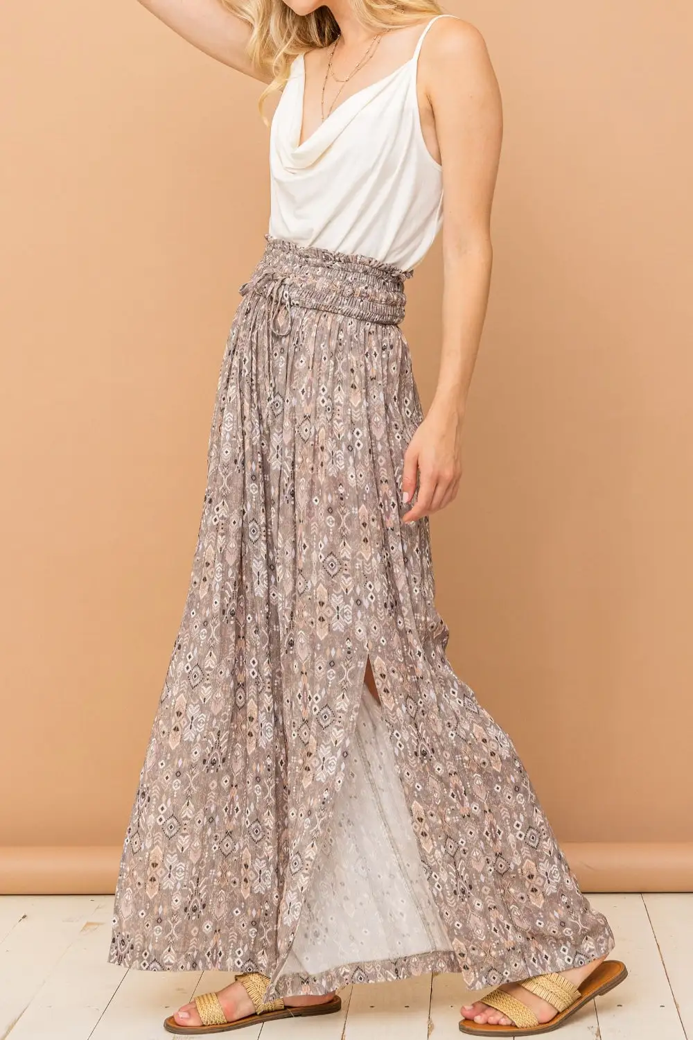 Wide Leg Smocked Trousers