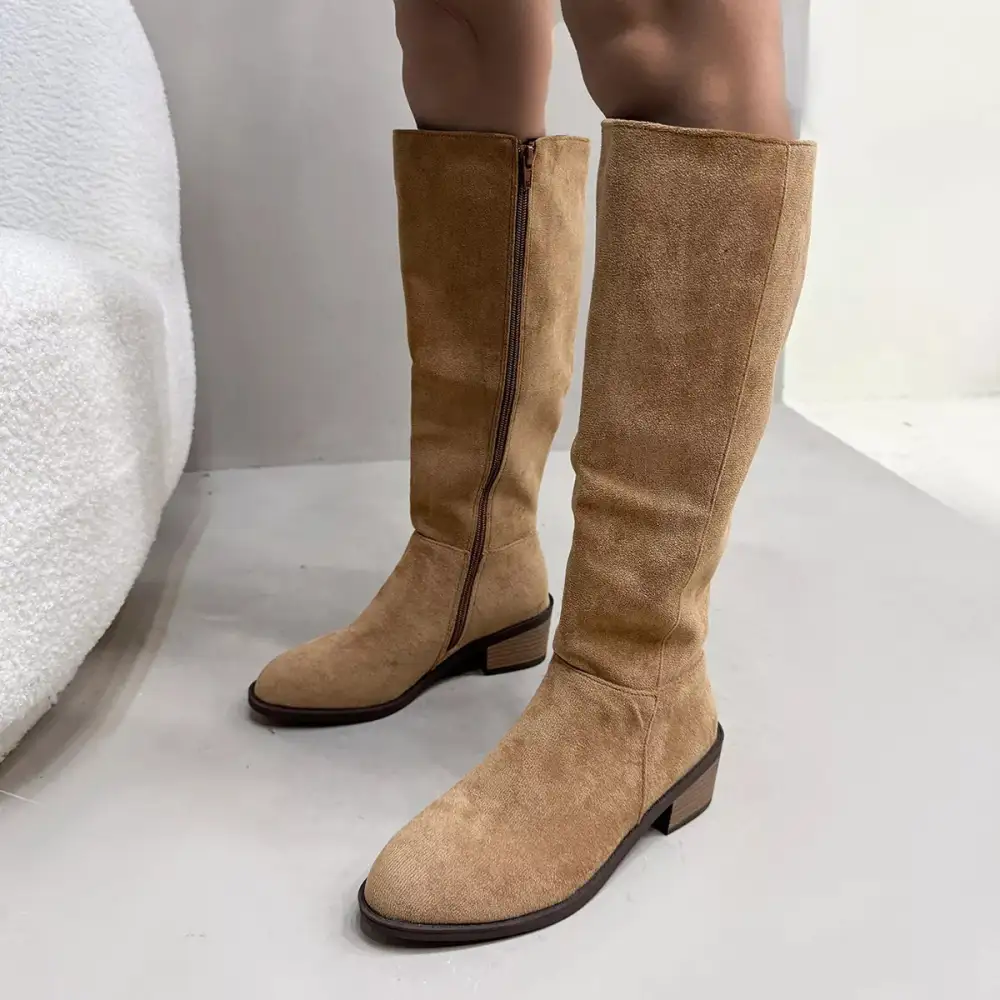 Side-Zip Closure Suede Knee High Boots