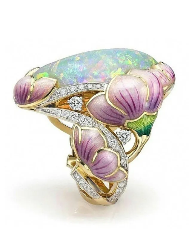 Enamel Opal Painted Ring