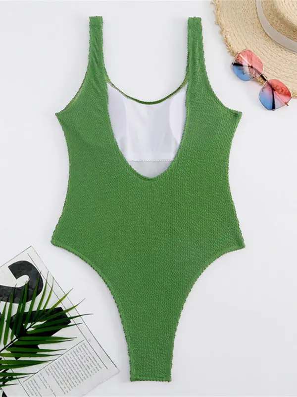 Candy Fluorescent Pleated Fabric One Piece Swimsuit