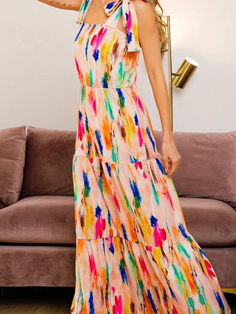Elegant Art Print Long Dress