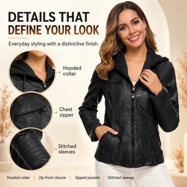 Women's hooded leather jacket