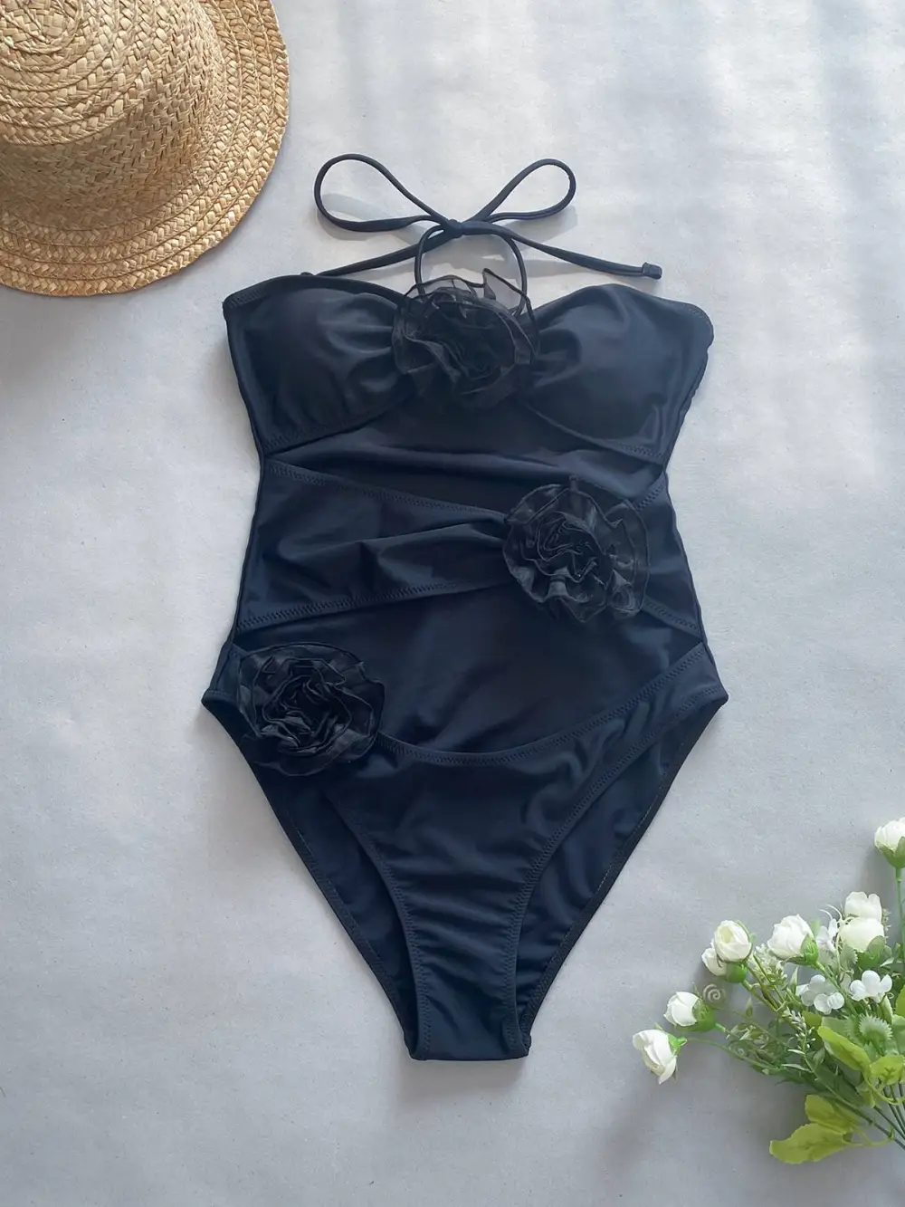 Women’s Three Dimensional Flower One-Piece Three Swimsuit
