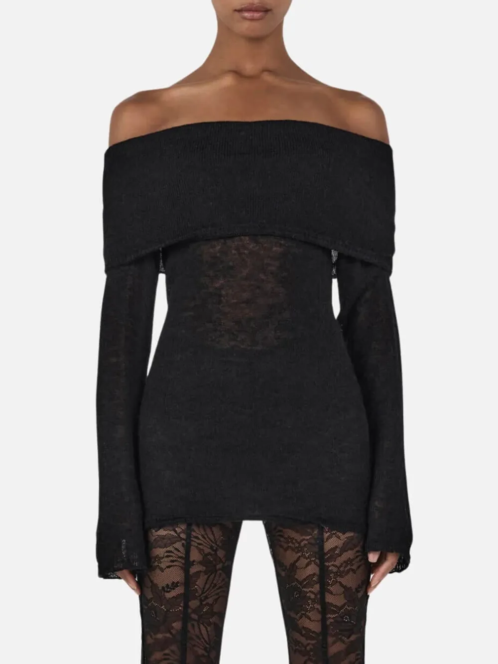 Straight Neck Long Sleeve Knit Top