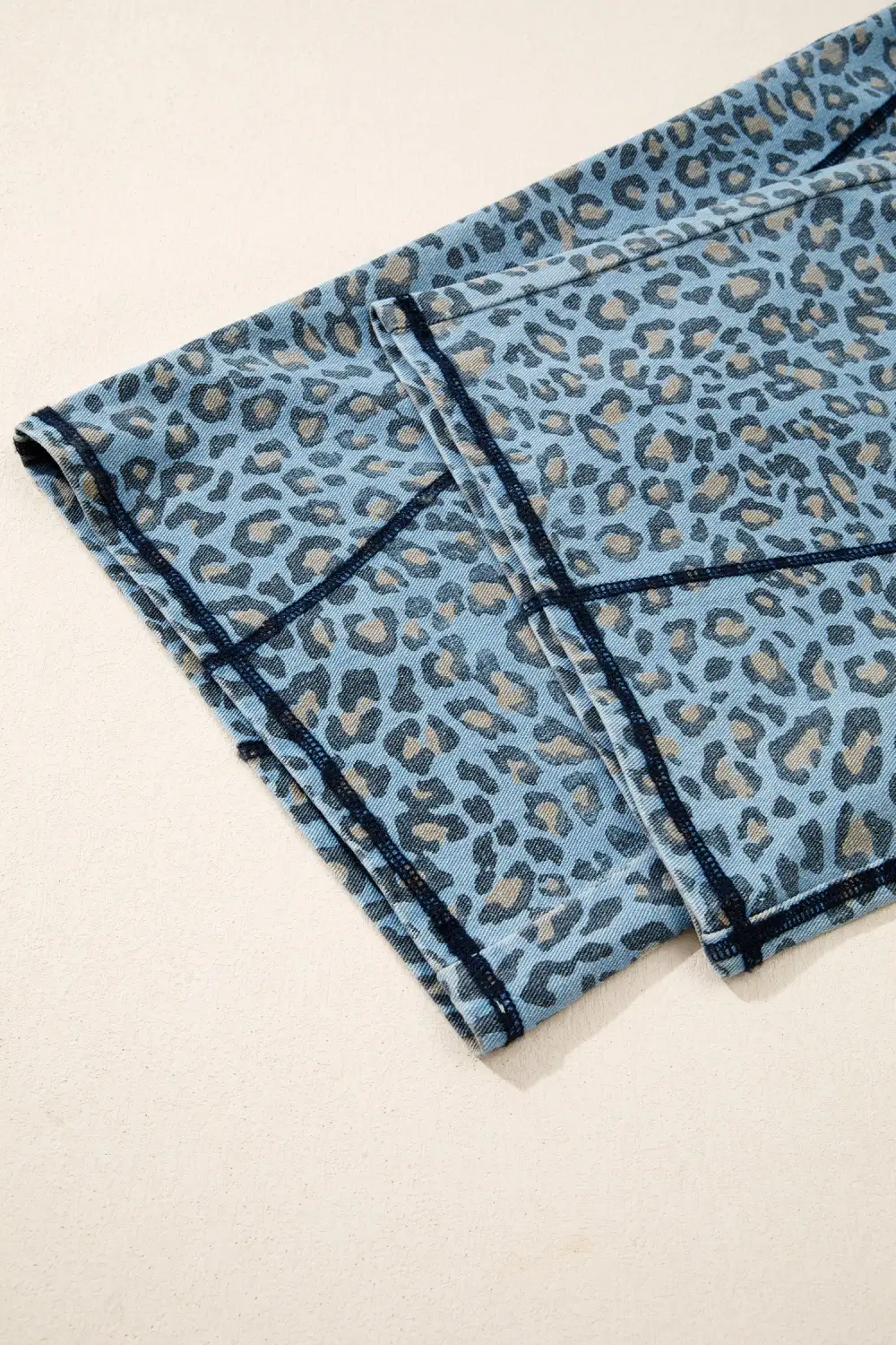 Wide Leg Drawstring Leopard Print Exposed Jeans