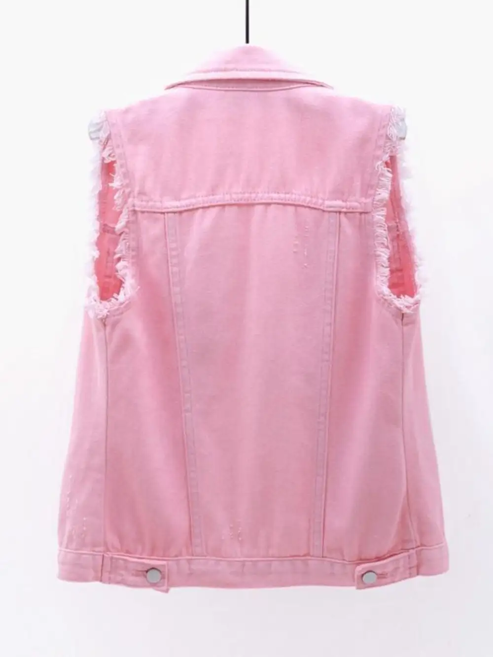 Button-down Raw-hem Sleeveless Denim Jacket