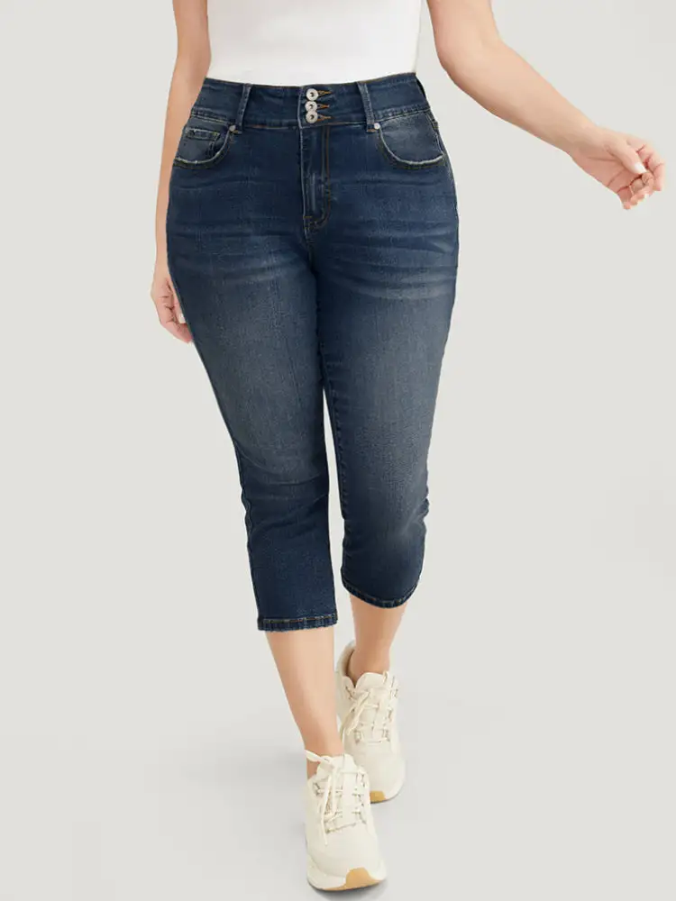 Very Stretchy High Rise Medium Wash Cropped Jeans