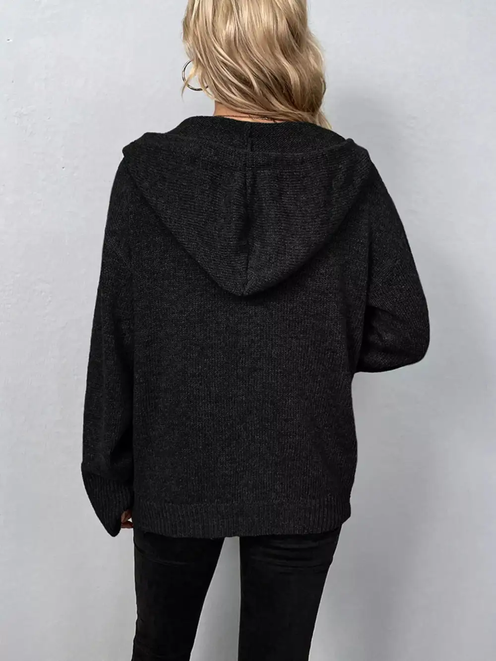Full Size Cozy Knit Hooded Button Down Cardigan Plus Size
