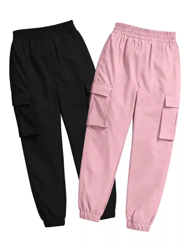 Piece Elastic Waist Cargo Pants