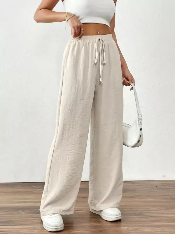 Relaxed Casual Drawstring Wide Leg Pants