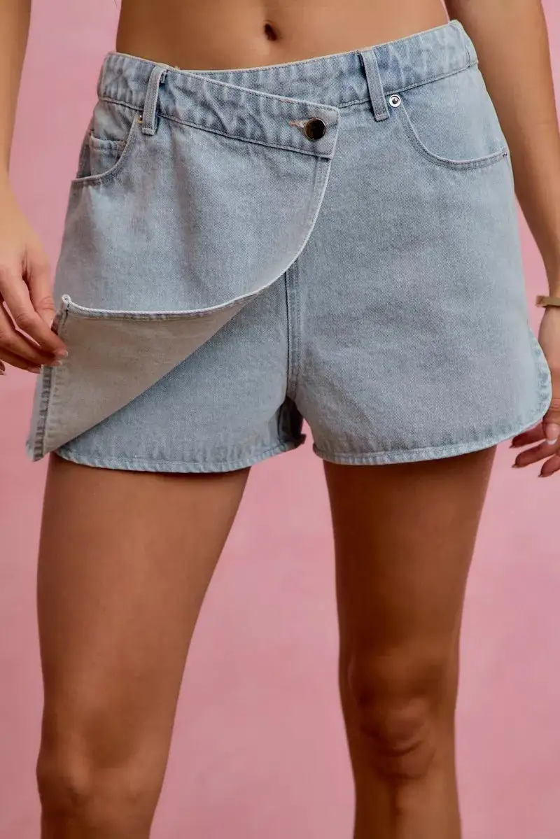 Washed Denim Casual Shorts