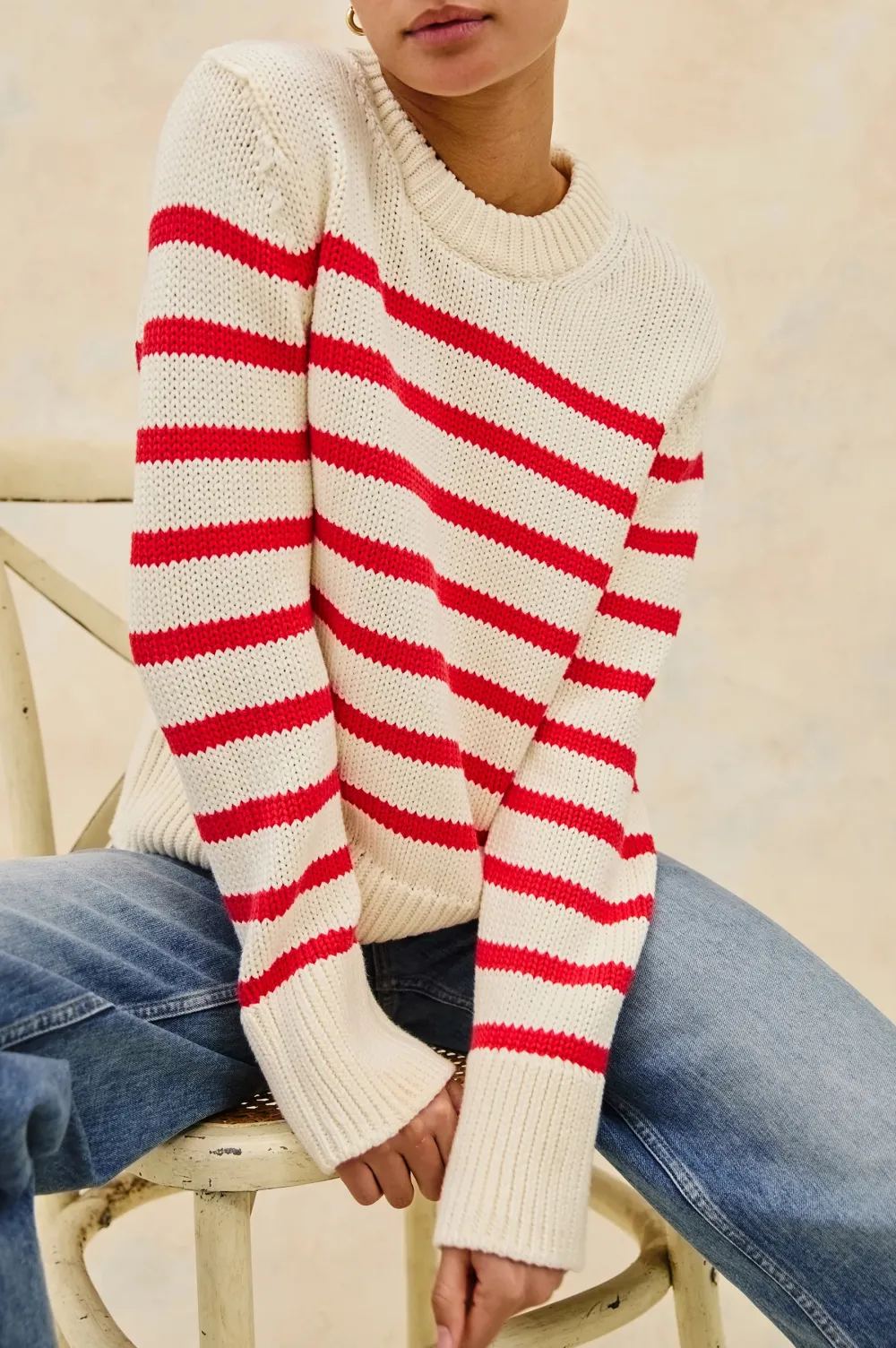 100% Pure Cotton Yarn Women's Striped Knitted Sweater