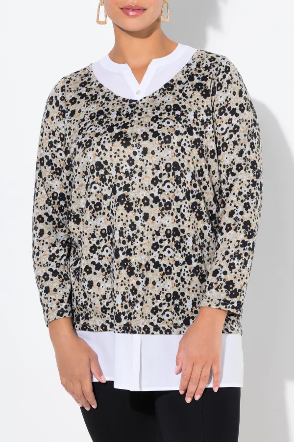 Small Floral Fake Two Sweaters