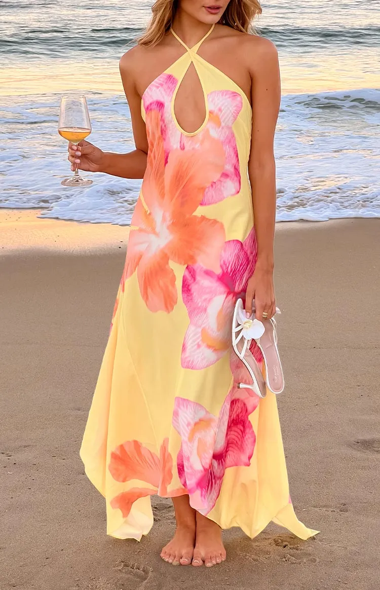 Halter Halter Neck Floral Maxi Dress
