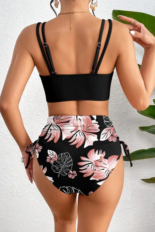 Ribbed Knit High Waist Bikini Set