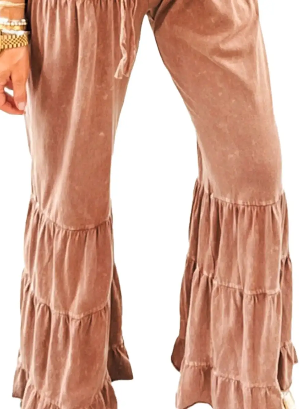Drawstring Flare Ruffle Pants