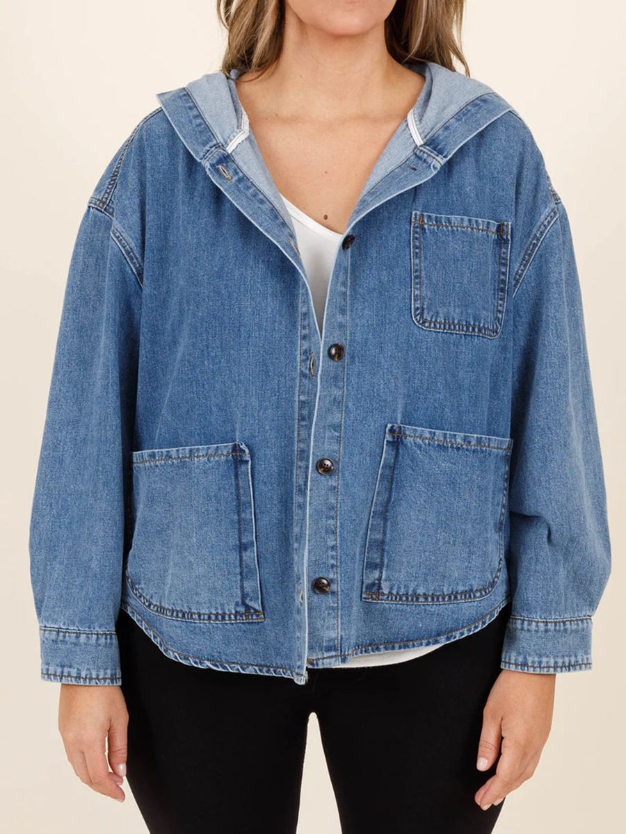 Multi pocket hooded denim jacket