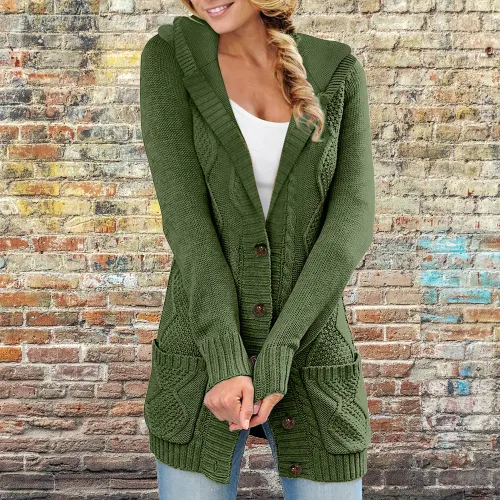 Women Plain Long Sleeve Comfy Vintage Cardigan