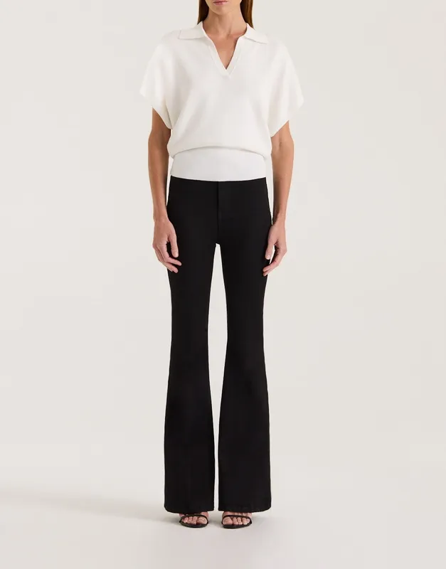Cream Waisted Polo Knit Top