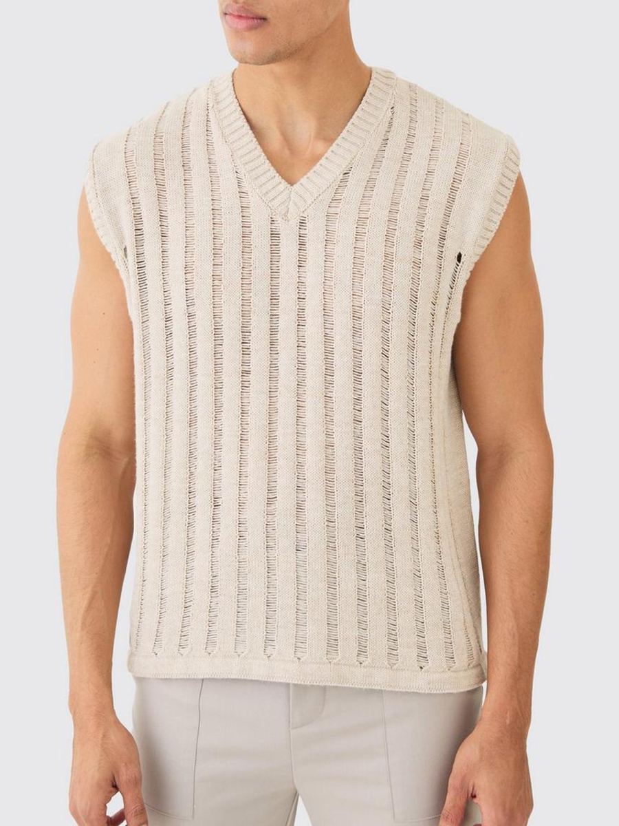 OPEN STITCH VEST IN STONE