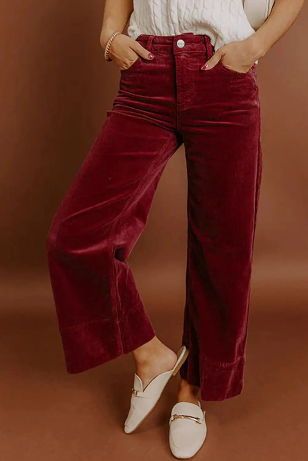 Elegant Corduroy High Neck High Waist Wide Leg Pants