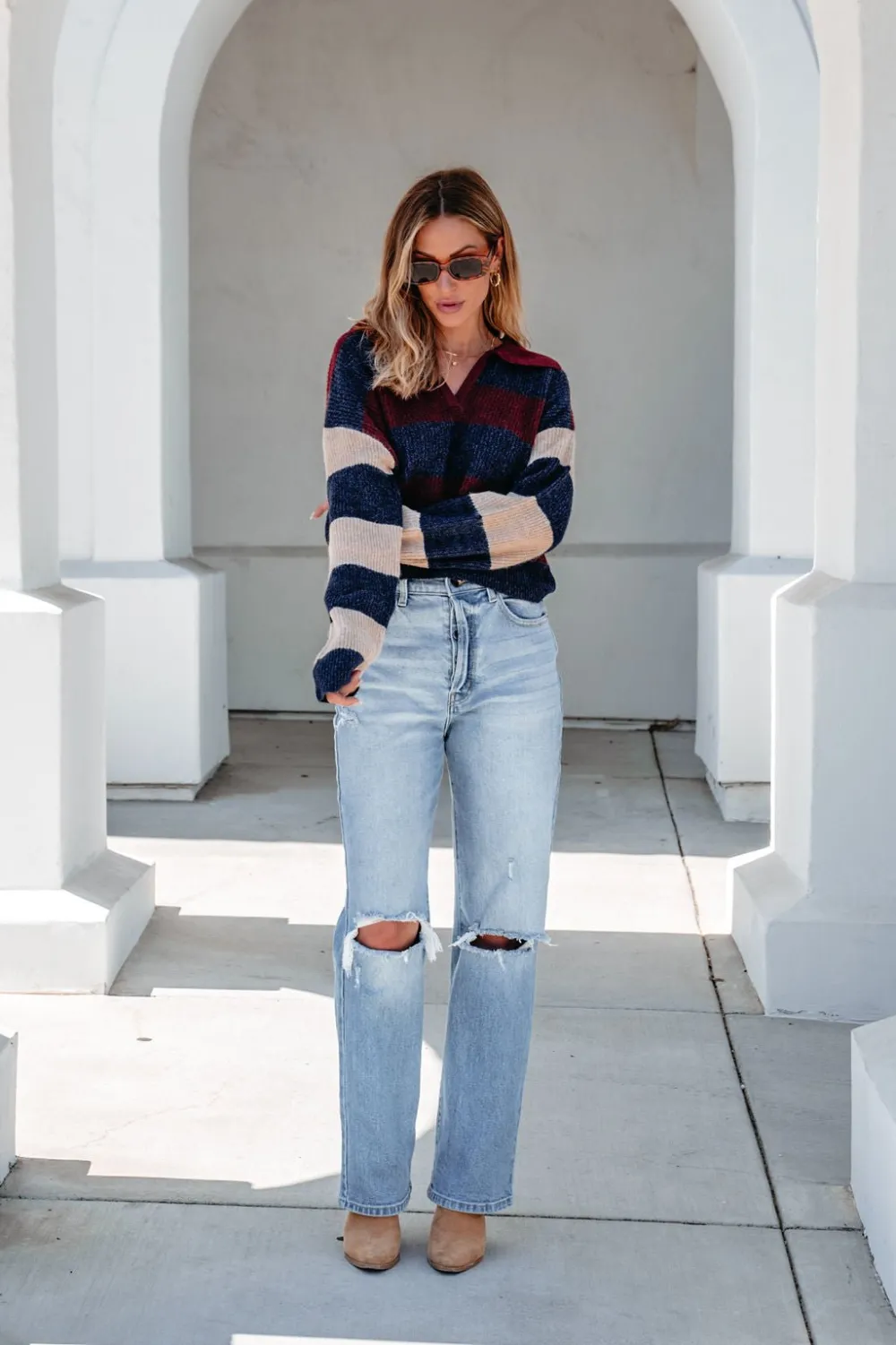 Burgundy Multi Striped Pullover Sweater