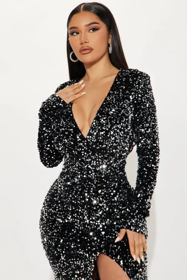 Destined For Glam Maxi Dress - Black/Silver