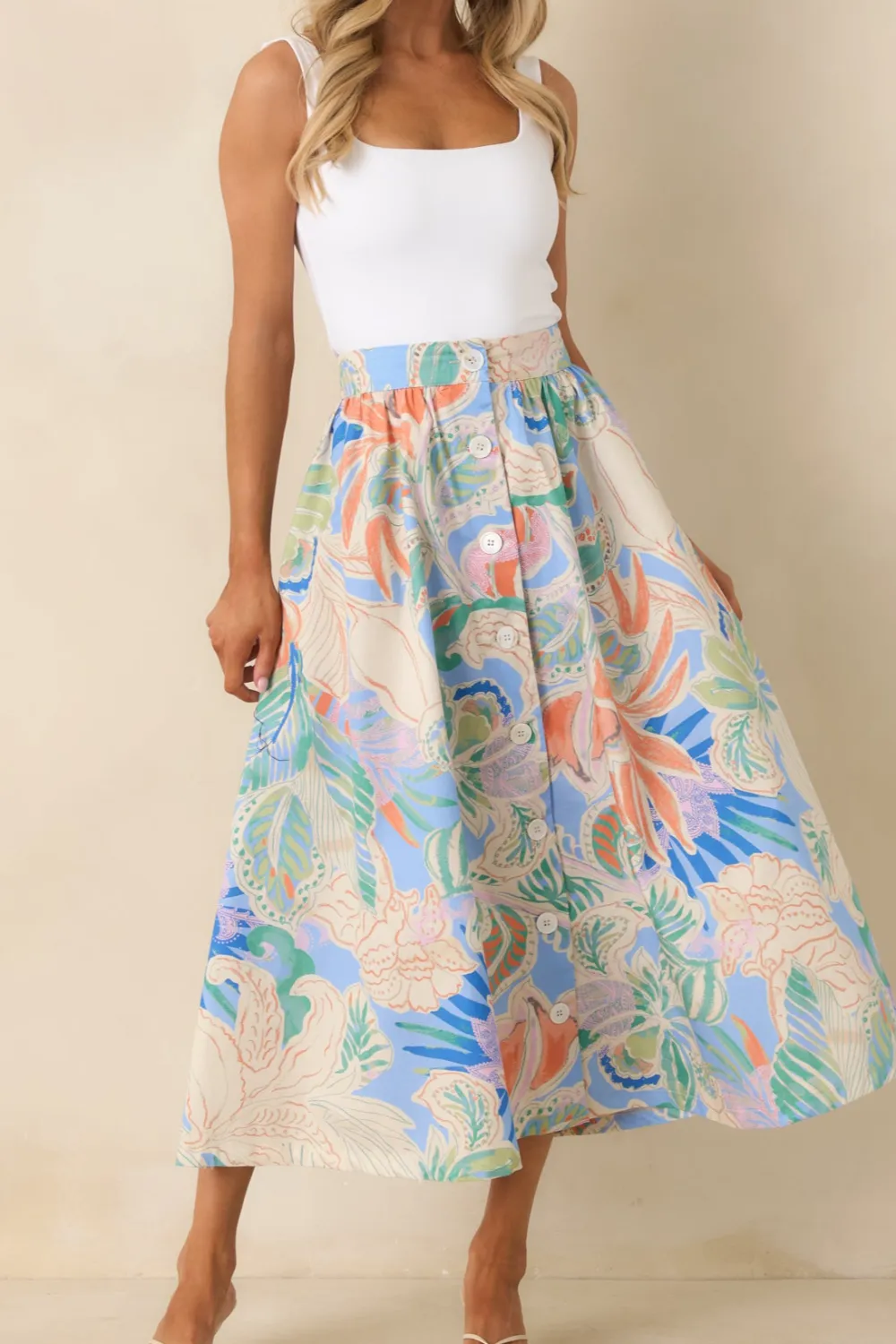 Sketchbook Multi Floral Button-Front Maxi Skirt