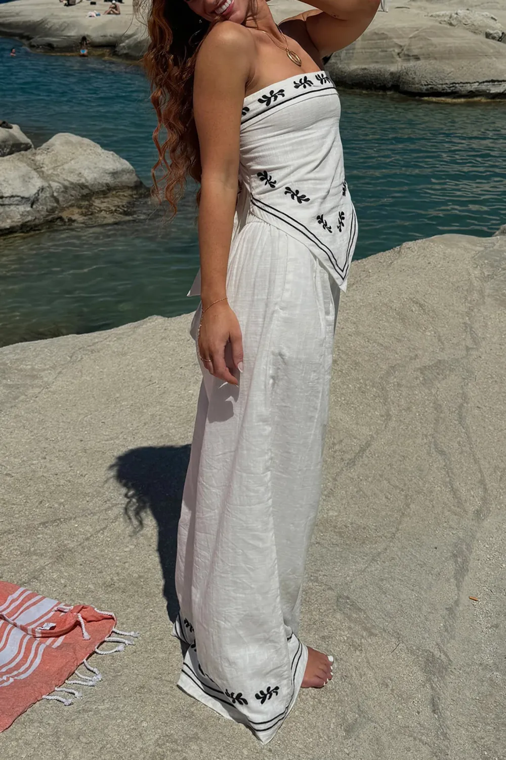Art Print Embroidered Wide-Leg Track Pants
