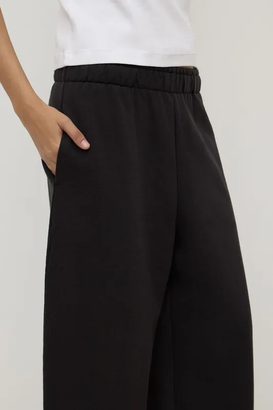 Washed Black Brushed Cotton Barrel-Leg Lounge Pant