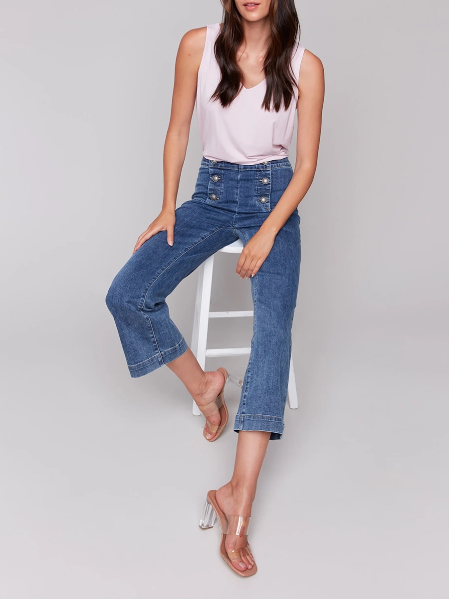 Versatile Creative Front Buttoned Flared Jeans