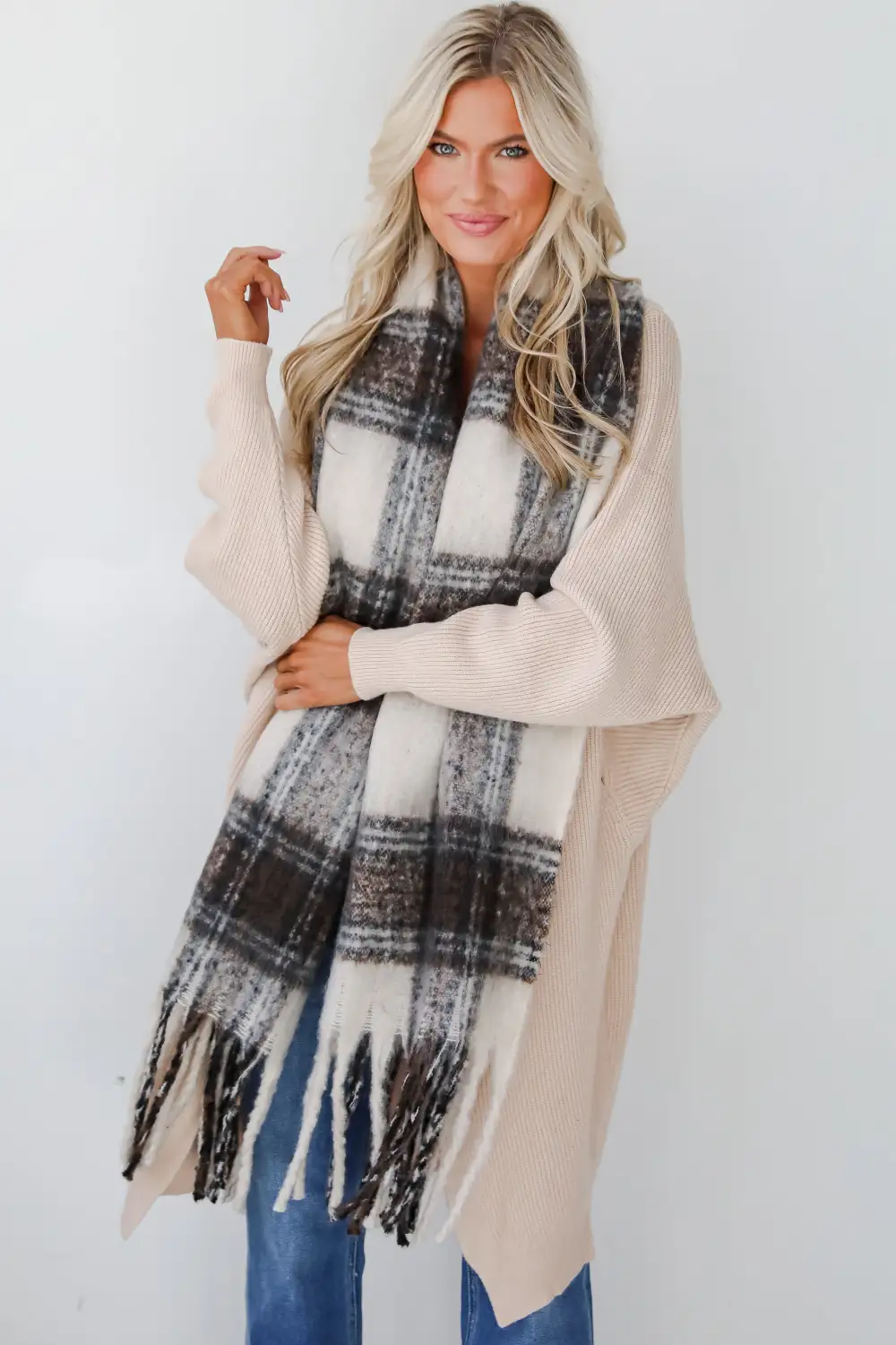 FINAL SALE - Snuggly Elevation Plaid Fringe Scarf - DOORBUSTER