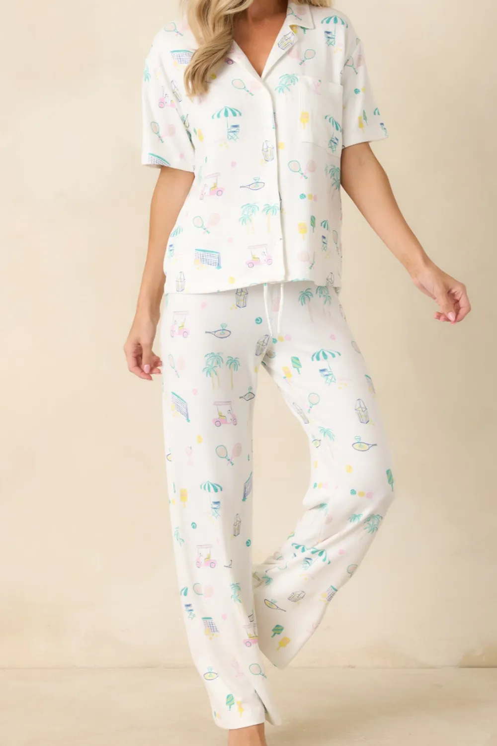 Multicolor Sports Print Pajama Pants