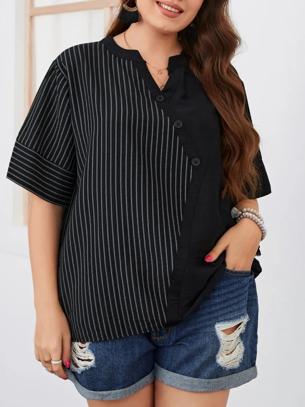 Hot Striped Short Sleeved T Shirt