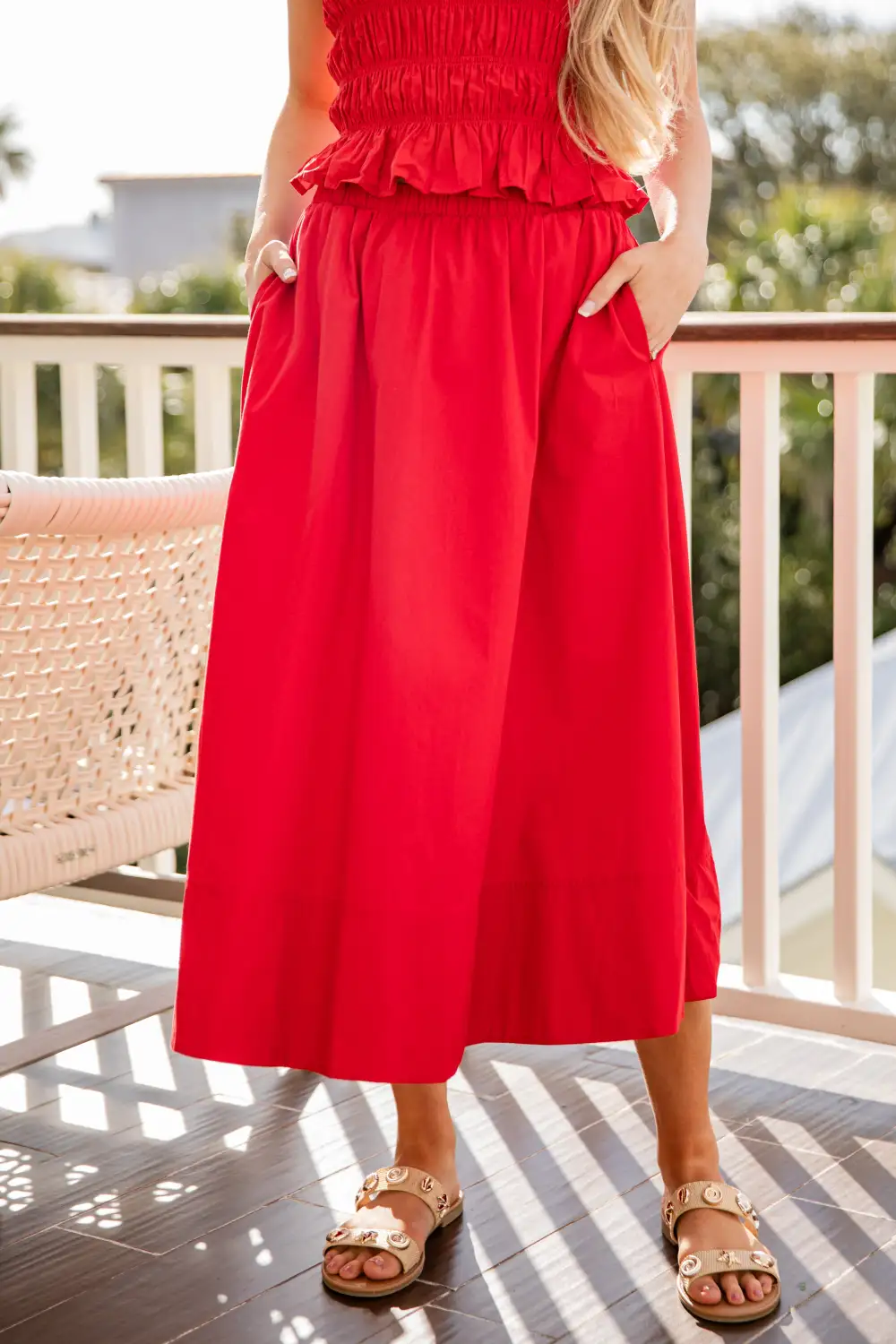 Utility Mid Rise Elastic Waist Cotton Blend Maxi Skirt
