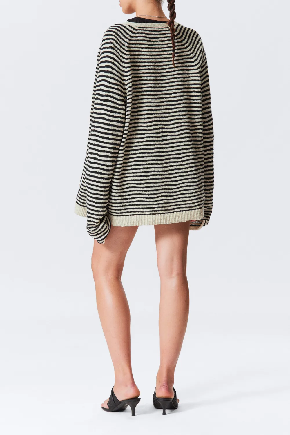 Striped V-Neck Drop Shoulder Cardigan