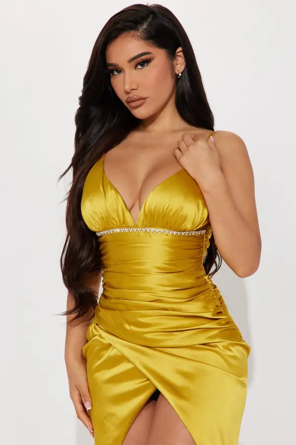Ella Satin Maxi Dress - Mustard