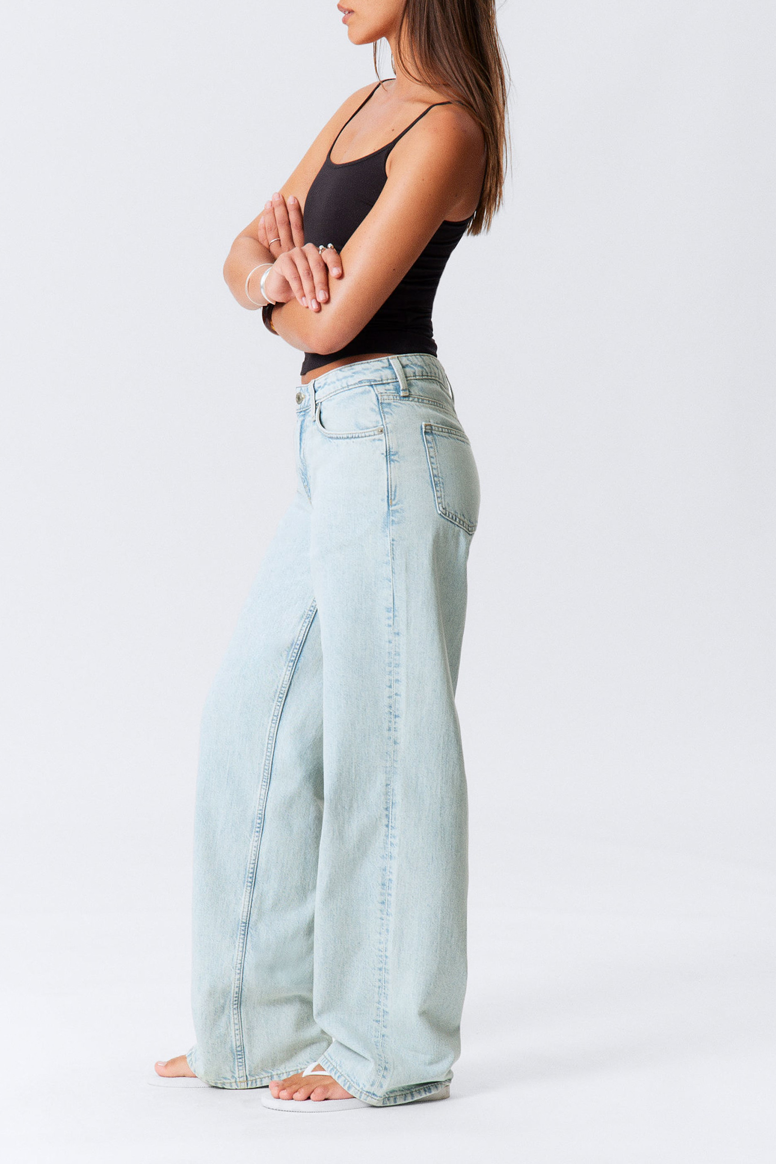 Pocketed Button Wide Leg Jeans