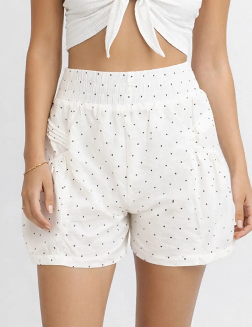 Polka Dot Elastic Waist Pleated Gathered Bubble Shorts