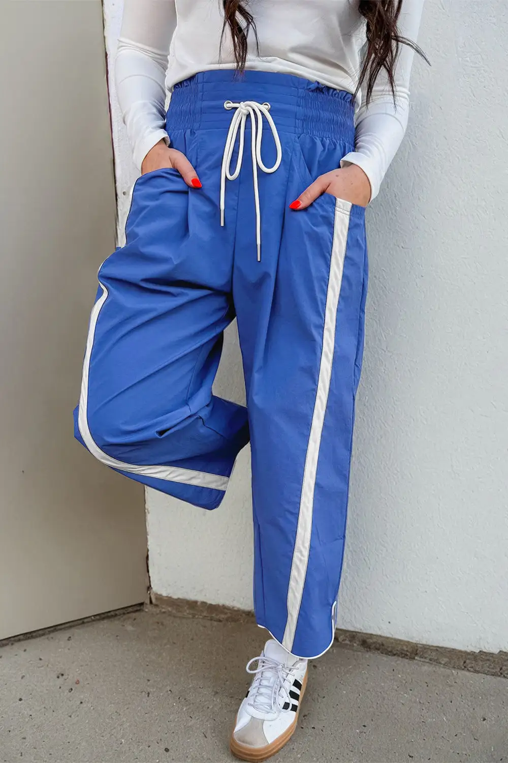 Cozy Contrast Striped High Waist Drawstring Pants
