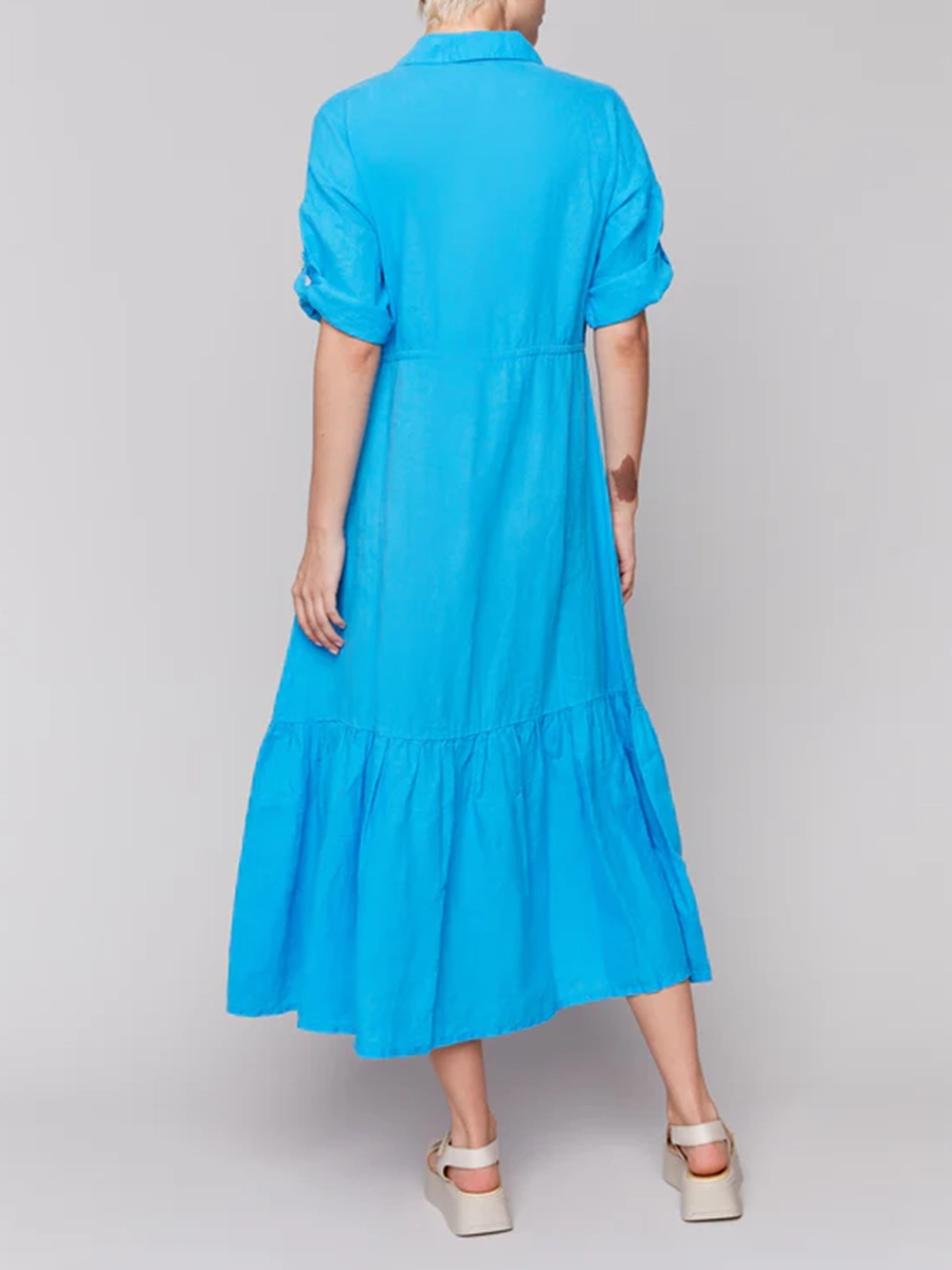Waist Loose Casual Ladies Lapel Dress