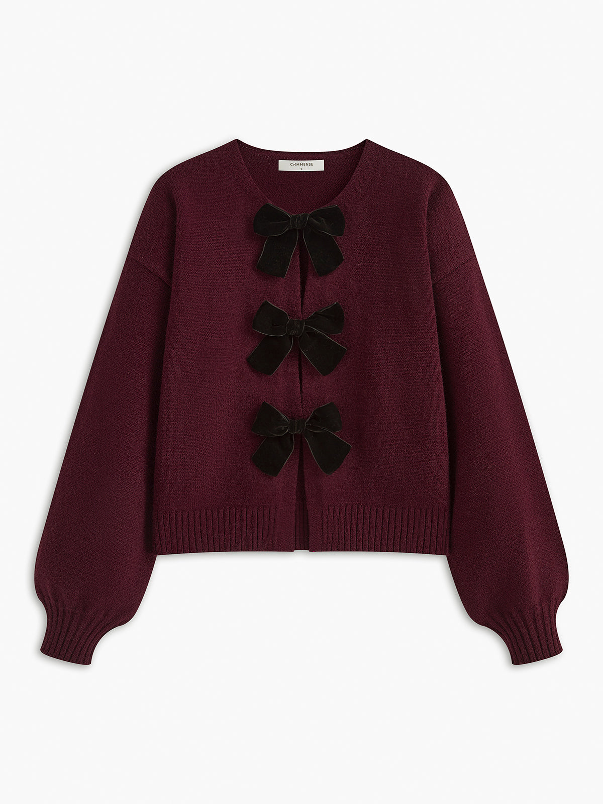 Velvet-Bow Lantern Sleeve Sweater