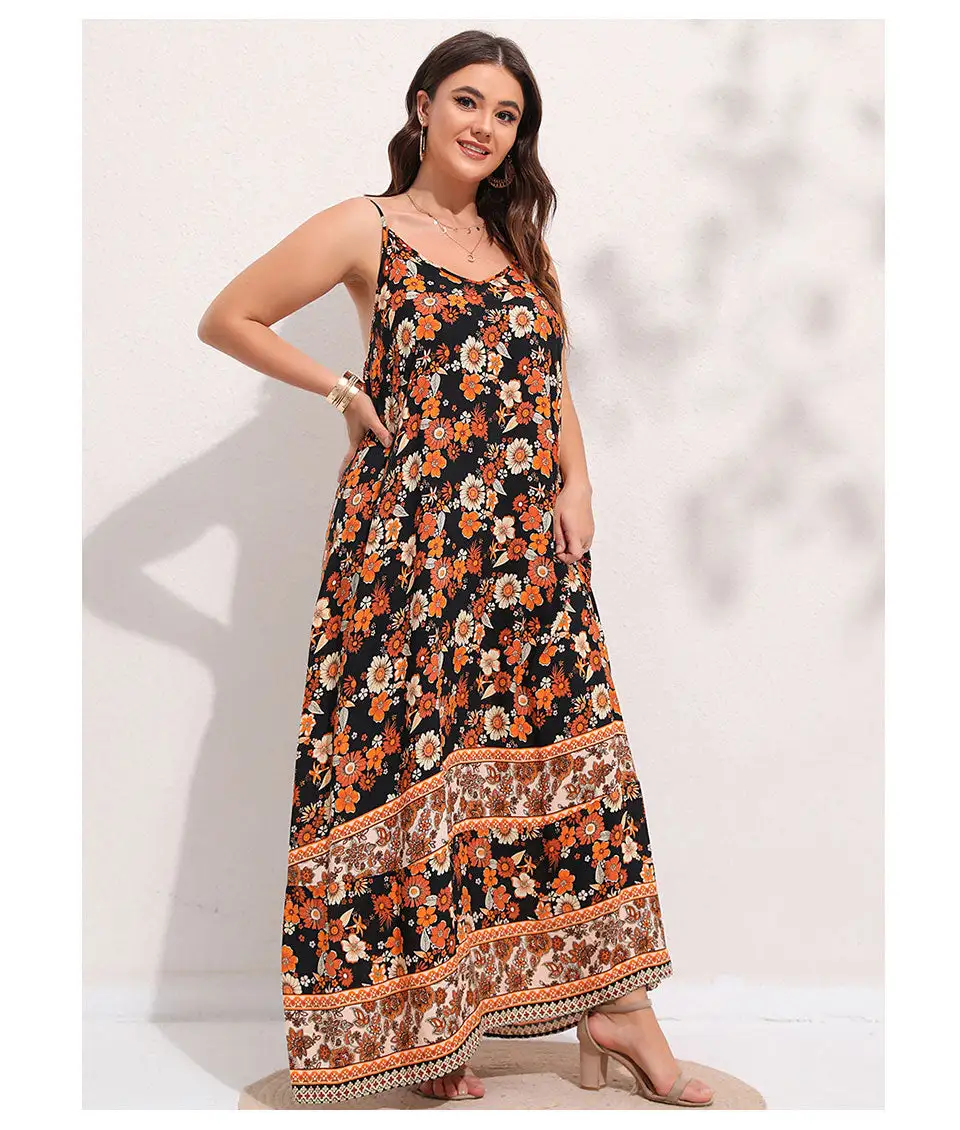 Spirit and Rebel Plus Size Floral Print Boho Maxi Dress