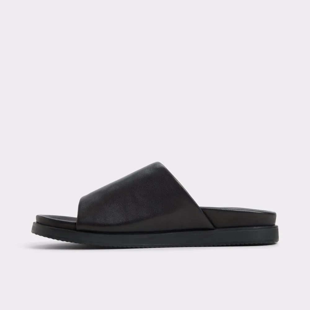 Summer Black Thick-soled Leather Flip Flops
