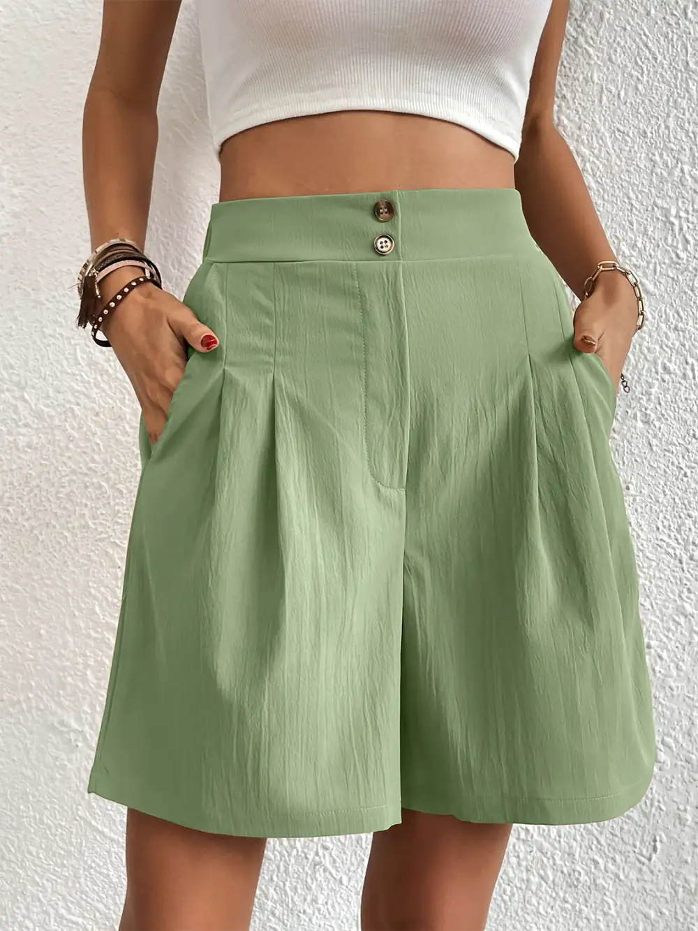 Utility Elastic Waist Pocket Detail Shorts