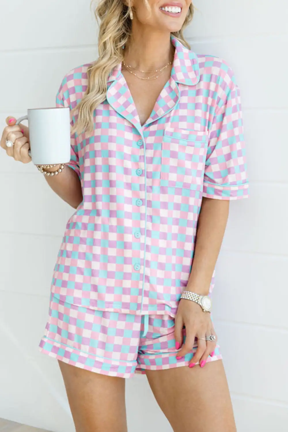 Checkered Print Short Pajama Set