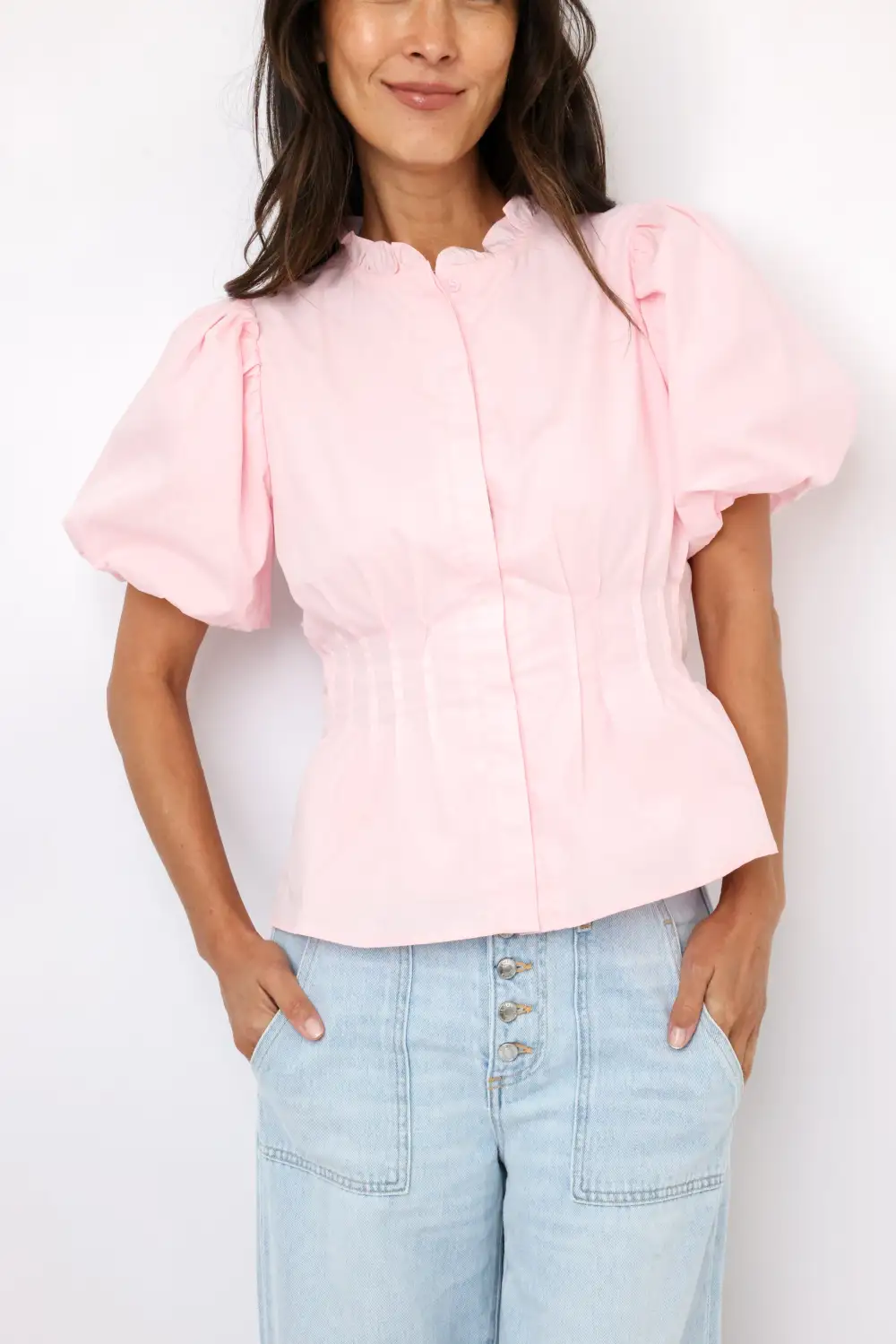 Button Ruffle Ruffled Shirt