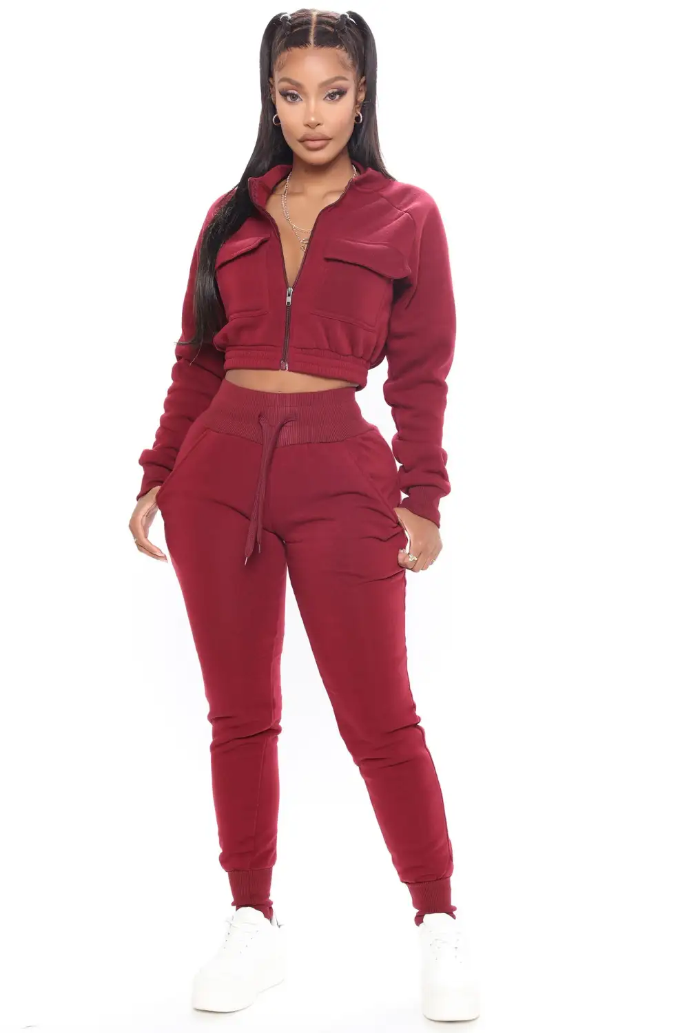 Meet Me Outside Fleece Set - Burgundy