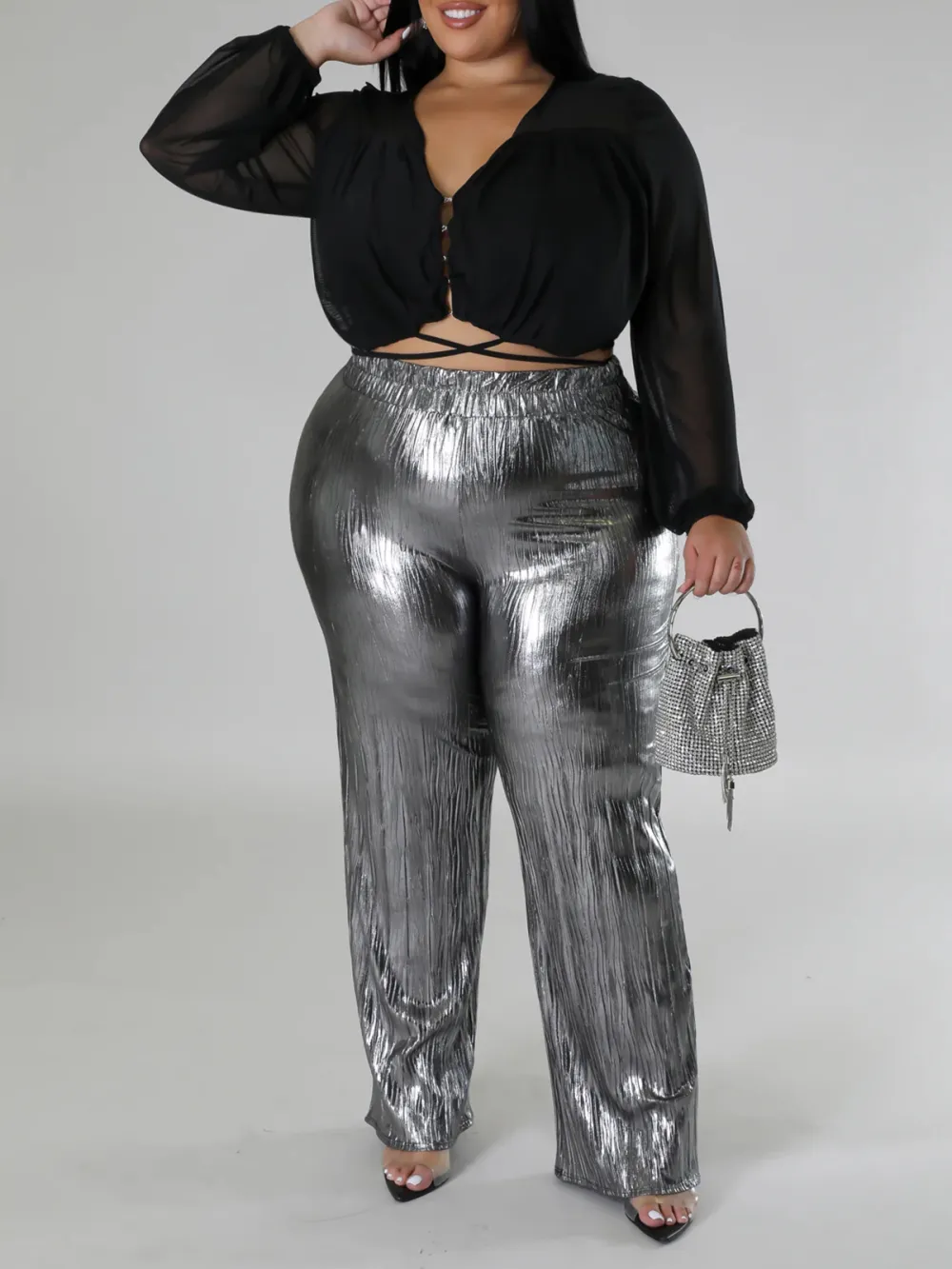 Plus-Size Fashion Women'S Glossy Fringe Pants