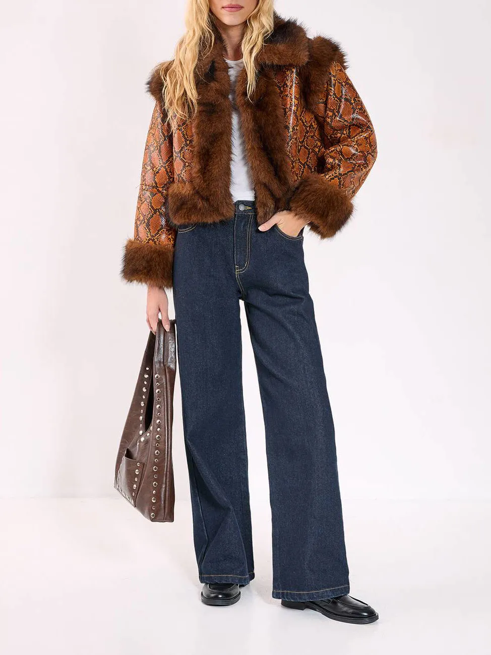 Brown Plaid Faux Fur Trimmed Long Coat